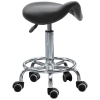 HOMCOM Saddle Stool, PU Leather Adjustable Rolling Salon Chair for Massage, Spa, Clinic, Beauty and Tattoo, Black(m-2)