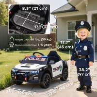 Qaba Kids Electric Ride on Police Car with Remote Control, Sirens, Flashing Lights, Music, Horn, Shock Absorbers, White(m-3)