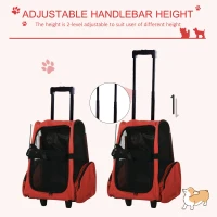 PawHut 2-IN-1 Pet Luggage Box Backpack Carrier Cats Dogs w/ Handle, Rolling Wheel Red(m-5)
