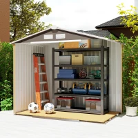 Outsunny 7' x 4' x 6' Outdoor Storage Shed Metal Garden Tool Storage Shed with Sloped Roof - Gray / White(m-10)