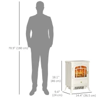 HOMCOM 16" Freestanding Electric Fireplace Heater Fire Stove with Wood Burning Flame 750/1500W Beige(m-3)
