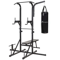 Soozier 86" Power Tower Full Body Home Gym Fitness Station with Punching Bag Adjustable Sit Up Bench(m-11)
