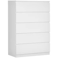 HOMCOM Dresser for Bedroom with 5 Drawers, Modern Chest of Drawers for Living Room, Closet, Hallway, White(m-11)