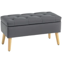 HOMCOM Storage Ottoman with Lid, Velvet Upholstered Storage Bench with Wood Legs for Living Room, Charcoal Grey(m-11)