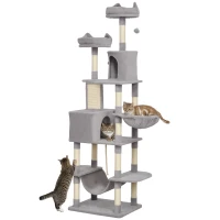 PawHut 81" Large Cat Tree w/ Scratching Posts, Condos, Beds, Hammocks, Jumping Platforms, Toy Balls, Rope Cat Toy, Light Grey(m-11)