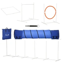 PawHut 5Pcs Dog Agility Training Equipment with 8.7KG Net Weight, Pet Agility Set with Tunnels, Adjustable Jump Ring, Jumper, Weave Poles, Square Pause Box, Carrying Bag, Whistle(m-2)