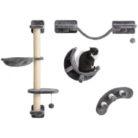 PawHut Cat Wall Shelf with Scratching Post, Play Balls, Platforms, Dark Grey(m-11)