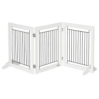 PawHut Freestanding Pet Gate, Folding Dog Gate with 2 Support Feet, 24" High, 3 Panels, for Small Dogs, Indoor Use - White(m-2)