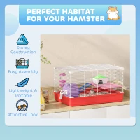 PawHut 18.5'' Hamster Cage with Exercise Wheel and Water Bottle Dishes, Rat House and Habitats 2 Storey Design, Red(m-7)