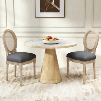 HOMCOM French-Style Upholstered Dining Chair Set, Armless Accent Side Chairs with Rattan Backrest and Linen-Touch Upholstery, Set of 2, Gray(m-2)