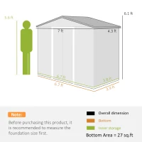 Outsunny 7' x 4' x 6' Outdoor Storage Shed Metal Garden Tool Storage Shed with Sloped Roof - Gray / White(m-3)