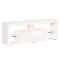 HOMCOM TV Stand for 55-Inch TVs, High Gloss TV Bench with LED Lights, Remote Control, Storage Drawer and Shelves, Entertainment Unit for Living Room, Bedroom, White(m-2)