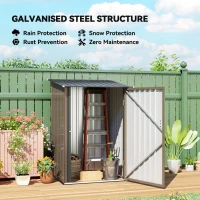 Outsunny Outdoor 3.3' x 3.4' Lean-to Garden Storage Shed, Galvanized Steel Tool House with Lockable Door for Patio, Brown(m-4)