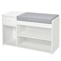 HOMCOM Shoe Bench with Storage, Modern Upholstered Entryway Bench with Shelves, Drawers and Table Top for Living Room, Hallway, White(m-2)