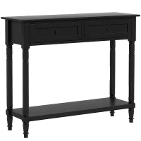 HOMCOM Hallway Console Table, Modern Entryway Table with 2 Drawers, Storage Shelf, Turned Legs for Living Room, Bedroom, Black(m-11)