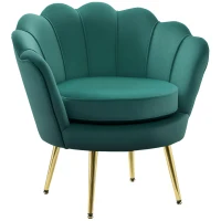 HOMCOM Modern Accent Chair, Velvet-Touch Fabric Leisure Club Chair with Gold Metal Legs for Bedroom, Dark Green(m-11)