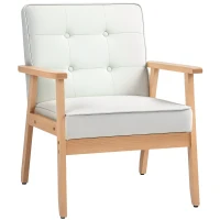 HOMCOM Modern Armchair Fabric, Accent Chair with Tufted Back, Wood Legs and Thick Padding for Living Room, Bedroom, Cream White(m-11)