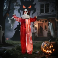 Outsunny Life Size Halloween Animated Clown with Red Light Up Eyes, Sound Activated Scary Halloween Decorations, Battery Operated(m-9)