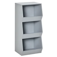HOMCOM Kids Storage Cabinet with 3 Shelves, Anti-toppling Toy Storage Organizer for Play Room, Bedroom, Grey(m-2)