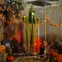Outsunny Animatronics Hanging Witch, Voice-Activated Prop, Flashing Eyes & Wicked Laughter, Scary Halloween Decoration, Green(m-3)