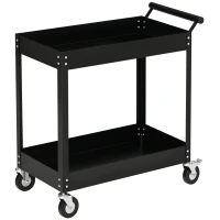 DURHAND 2 Tier Rolling Tool Cart with Wheels, Steel Mobile Service Utility Cart for Garage, Mechanics and Warehouse, 330lbs Capacity, Black(m-2)