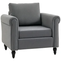 HOMCOM Vintage Armchair, Upholstered Accent Chair with Rolled Arms, Gourd-Shaped Rubber Wood Legs, Light Grey(m-11)