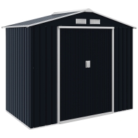 Outsunny 7'x4' Metal Outdoor Shed Organizer & Garden Storage with 4 Vents for Airflow & 2 Easy Sliding Doors - Dark Gray