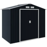 Outsunny 7'x4' Metal Outdoor Shed Organizer & Garden Storage with 4 Vents for Airflow & 2 Easy Sliding Doors - Dark Gray(m-1)