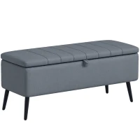 HOMCOM 40" Ottoman with Storage, Linen Upholstered Storage Ottoman Bench with Steel Legs for Living Room, Bedroom Dark Grey(m-11)