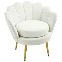 HOMCOM Modern Accent Chair, Velvet-Touch Fabric Leisure Club Chair with Gold Metal Legs for Bedroom, Cream White(m-11)