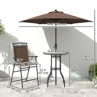 Outsunny 4 Piece Patio Bar Set, Sling Folding Outdoor Furniture with Umbrella for Poolside, Backyard and Garden, Brown(m-3)