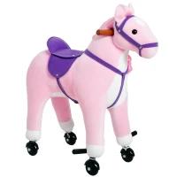 Qaba Kids Rocking Horse, Large Walking Ride on Toy for Toddlers 3 year old, Baby Plush Animal Rocker with Sound and Wheel, Pink(m-2)