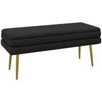 HOMCOM 39" Storage Ottoman, Velvet End of Bed Bench with Steel Legs, Foot Stool with Storage for Bedroom, Living Room, Black(m-11)