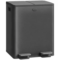 HOMCOM Dual Garbage Bin, Soft-Close Trash Can with Foot Pedal, 2 x 20 Liter Garbage Can with Removable Inner Buckets, Black(m-11)