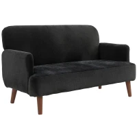 HOMCOM Velvet Feel Fabric 2 Seater Sofa, Small Sofa Loveseat with 8.3" Thick Padding and Wood Legs, Black(m-11)