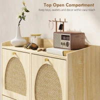 HOMCOM 4 Flip-Drawer Shoe Cabinet, Shoe Storage Cabinet with Rattan Doors and Adjustable Shelves, Holds 16 Pairs, Natural(m-7)