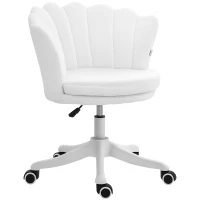 HOMCOM Adjustable Height Study Chair, Mid Back Berber Fleece Office Chair with Swivel Wheels for Living Room, Study, White(m-11)