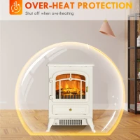 HOMCOM 16" Freestanding Electric Fireplace Heater Fire Stove with Wood Burning Flame 750/1500W Beige(m-6)