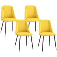 HOMCOM Upholstered Dining Chairs Set of 4, Velvet Accent Chair with Back and Wood-grain Steel Leg for Kitchen, Yellow(m-11)
