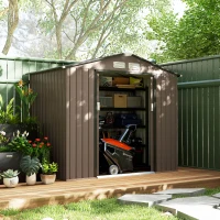 Outsunny 7' x 4' Outdoor Storage Shed, Garden Tool House w/ Foundation Kit Vents & Sliding Doors for Backyard Patio, Brown(m-2)