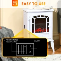 HOMCOM Electric Fireplace Heater, Freestanding Fireplace Stove with Realistic Flame Effect Overheat Protection 750W/1500W White(m-5)