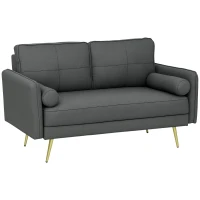 HOMCOM 56" Loveseat Sofa for Bedroom Upholstered 2 Seater Couch with Back Cushions and Pillows, Dark Grey(m-11)