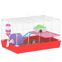 PawHut 18.5" Hamster Cage with Exercise Wheel and Water Bottle, Dish, Rat House and Habitat 2-Story Design, Red(m-1)