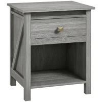 HOMCOM Bedside Table, Farmhouse Nightstand with with Drawer and Storage Shelf, Night Table for Bedroom, Grey(m-2)