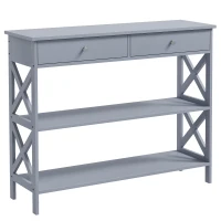 HOMCOM Console Table, Modern Entryway Table with 2 Drawers and 2 Shelves, Sofa Table for Living Room, Hallway, Grey(m-2)