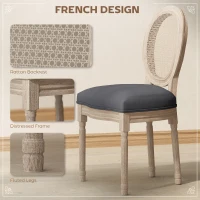 HOMCOM French-Style Upholstered Dining Chair Set, Armless Accent Side Chairs with Rattan Backrest and Linen-Touch Upholstery, Set of 2, Gray(m-4)