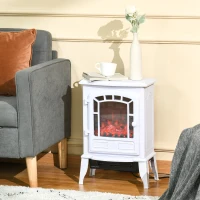 HOMCOM Electric Fireplace Heater, Freestanding Fireplace Stove with Realistic Flame Effect Overheat Protection 750W/1500W White(m-1)