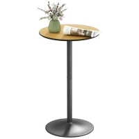 HOMCOM Round Table for 2, 40.2 Inch Bar Height Pub Table with Steel Frame, Non-Slip Base for Living Room, Kitchen, Natural Wood(m-11)