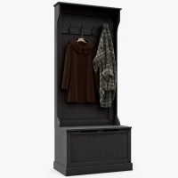 HOMCOM 3-In-1 Hall Tree with Coat Rack, Shoe Storage and Bench Seat, Entryway Bench with 4 Hooks for Hallway, Living Room, Black(m-11)