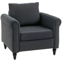 HOMCOM Vintage Armchair, Upholstered Accent Chair with Rolled Arms, Gourd-Shaped Rubber Wood Legs, Dark Grey(m-11)